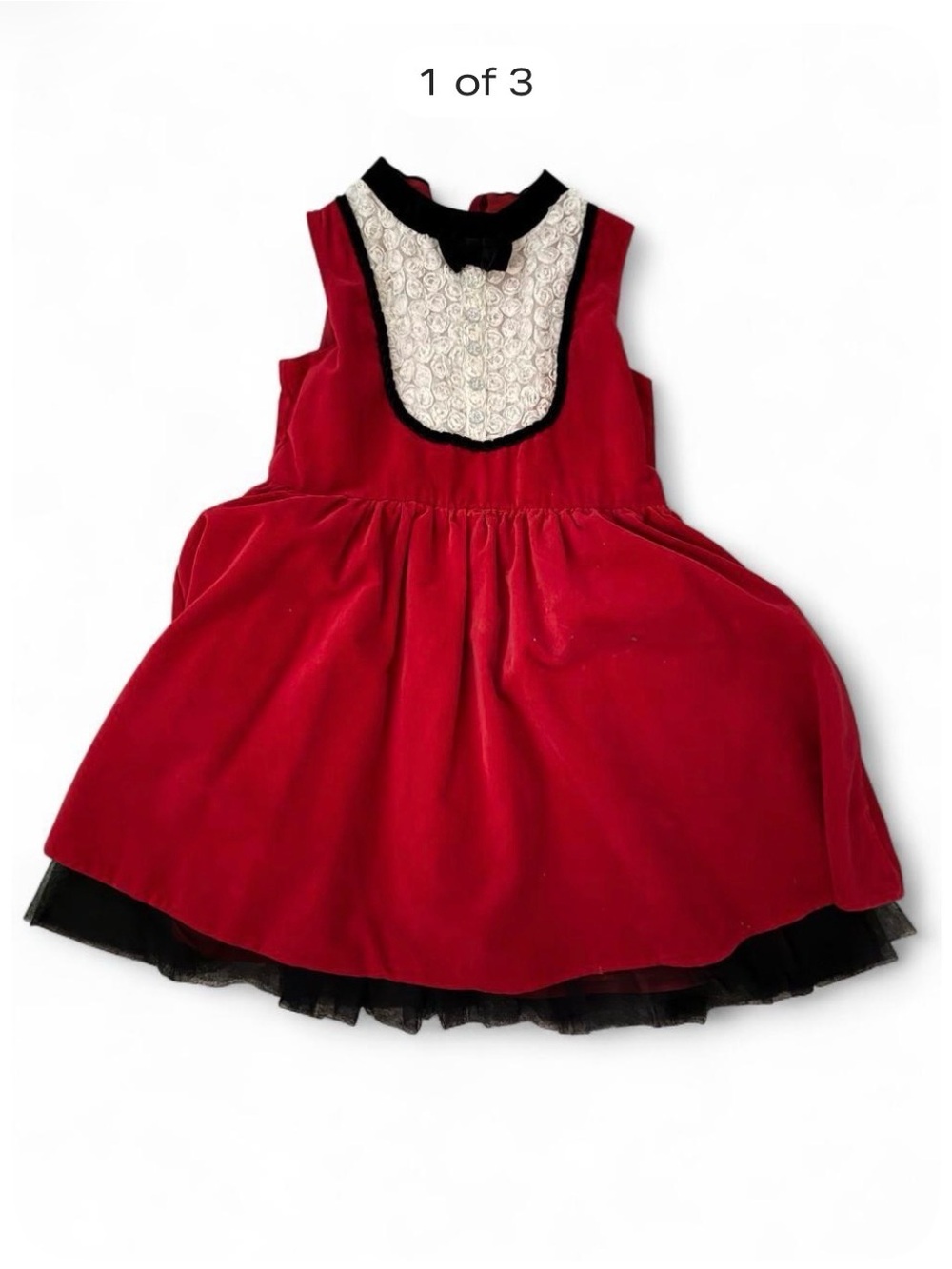 Harijuku Girls Red Velvet Party Dress with Lace Bib and Black Trim